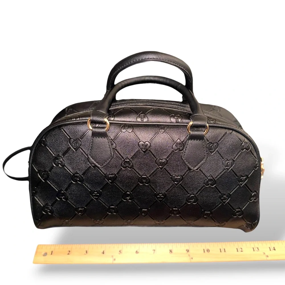 Juicy Couture Dome Satchel Women Medium Liquorice Black Embossed Heart Charms